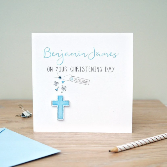 Handmade Personalised Christening Card  - Boys Christening Card